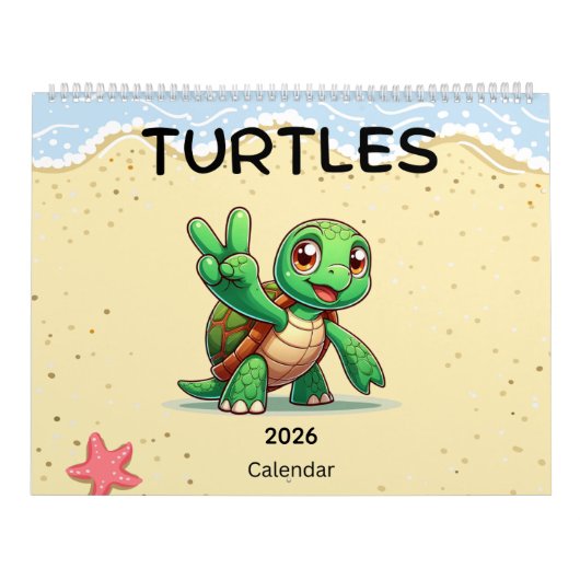 Calendrier 2026 Cute Turtles Celebrating Holidays  (Protection)