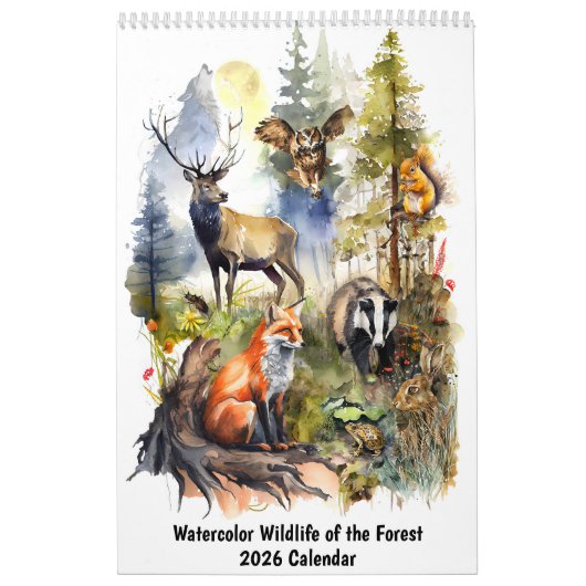 Calendrier 2026 de la faune forestière à l'aquarel (Protection)