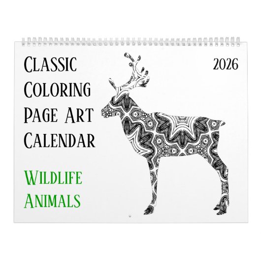 Calendrier 2026 Deer Bear Wildlife Animals - Adult Coloring (Protection)