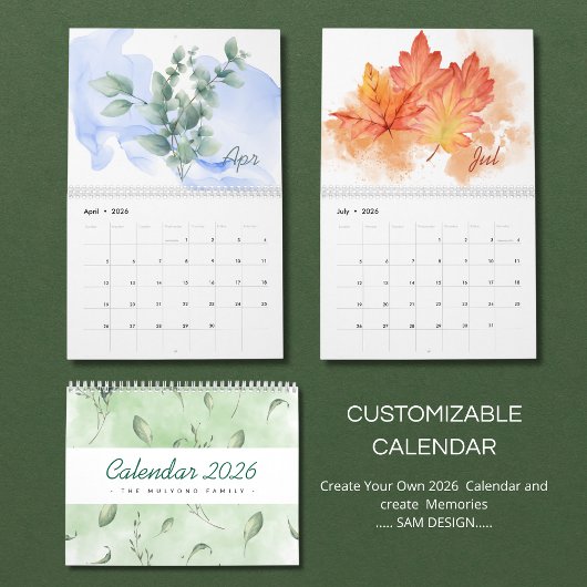 Calendrier 2026 des feuilles à l'aquarelle | Natur