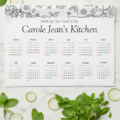 Calendrier 2026 des torchons de cuisine Paws & Tea (Plié)