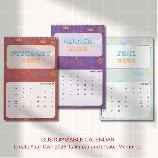 Calendrier 2026 Doodle Mignon Clair