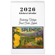 Calendrier 2026 Étiquettes de Caisse de Fruits Vin