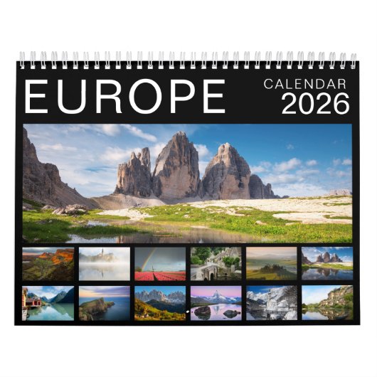 Calendrier 2026 Europe paysage photographie noir (Protection)