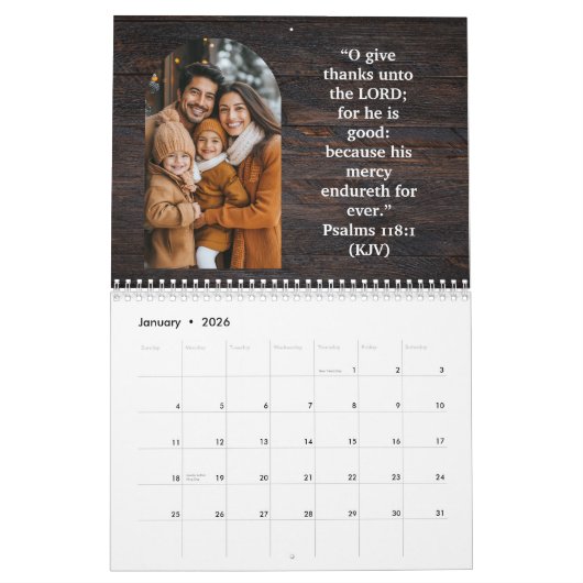 Calendrier 2026 Family Blessings Photos Scripture Christian (Jan 2026)