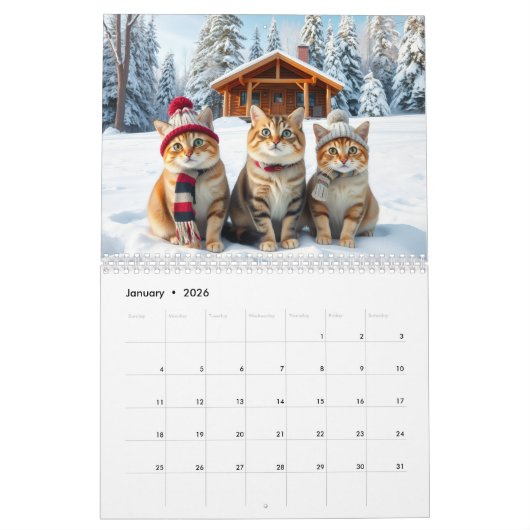 Calendrier 2026 Funny Cats in Preppy Attire and Hats (Jan 2026)
