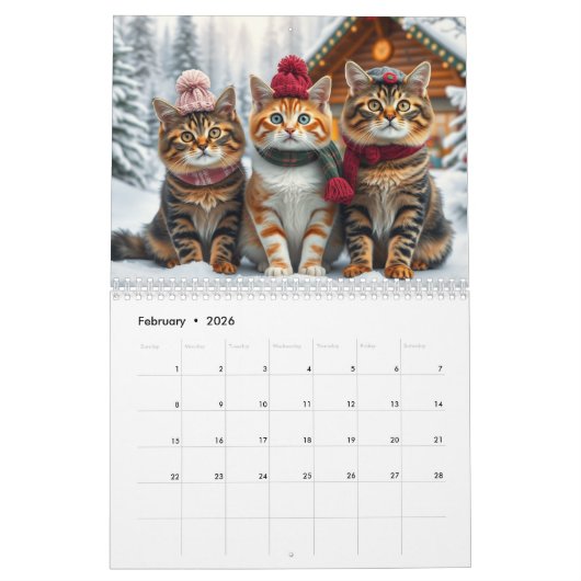 Calendrier 2026 Funny Cats in Preppy Attire and Hats (Feb 2026)