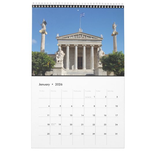 Calendrier 2026 Grèce (Jan 2026)
