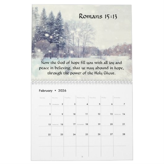 Calendrier 2026 KJV Bible Scripture Three Crosses Inspiration (Feb 2026)