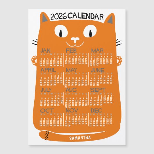 Calendrier 2026 Milieu de Siècle Magnet Chat Orang (Devant)