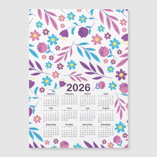 Calendrier 2026 Modèle Floral bleu et violet (Devant)