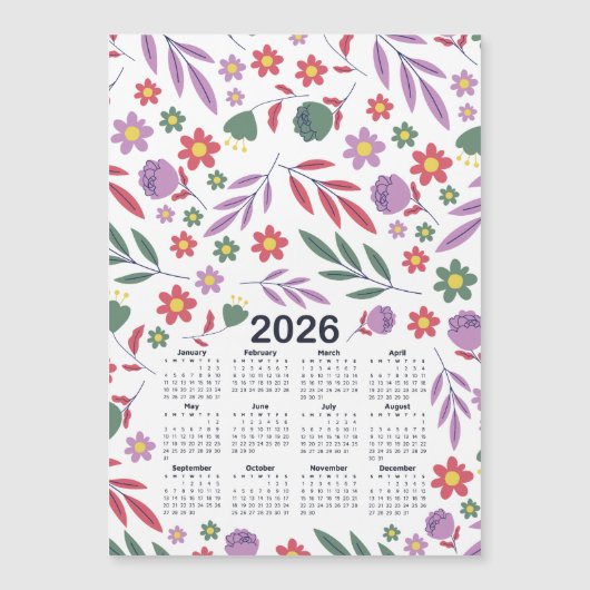 Calendrier 2026 Modèle Floral pourpre et rouge (Devant)