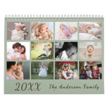 2026 Modern Family Photo Calendar – green & brown