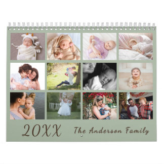Calendrier 2026 Modern Family Photo Calendar – green & brown
