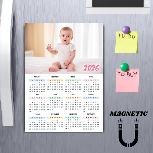 Calendrier 2026 Moderne Magnet Photo Personnalisé