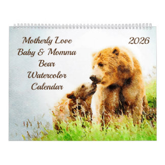 Calendrier 2026 Mom Love Baby Momma Bears Watercolor Gift