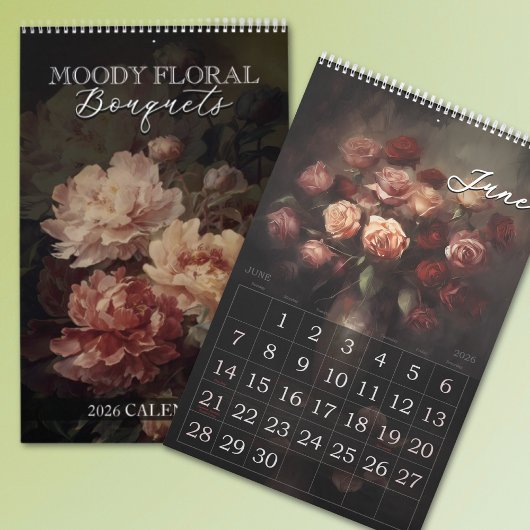 Calendrier 2026 moody floral bouquets