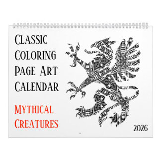 Calendrier 2026 Mythical Dragons Unicorns Adult Coloring