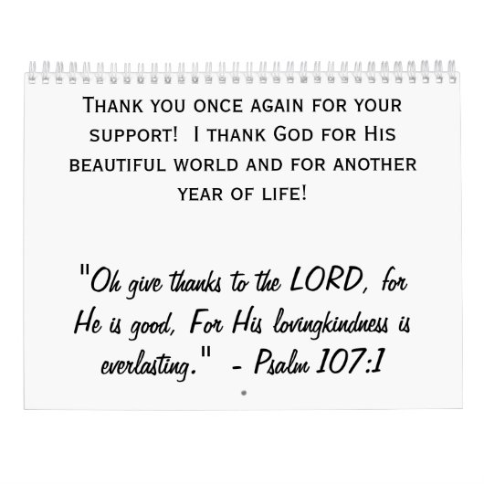 Calendrier 2026 Original Art Calendar (Dos)