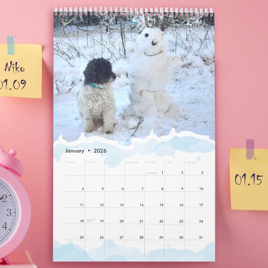 Calendrier  2026 Personalized Pet Dog Cat Photo Watercolor