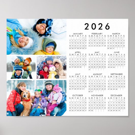 Calendrier 2026 pour affiche simple avec 4 photos (Devant)