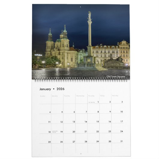Calendrier 2026 Prague Old Town at Night Calendar (Jan 2026)