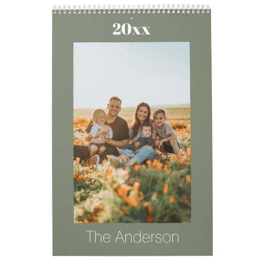 Calendrier 2026 Sage Green Custom Family Photo (Protection)