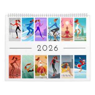 Calendrier 2026 Sport Fitness Jeune Femme Fille Coloré
