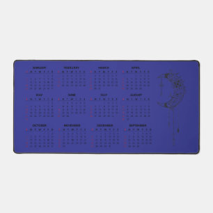 Calendrier 2026 sur tapis de bureau - Lune céleste