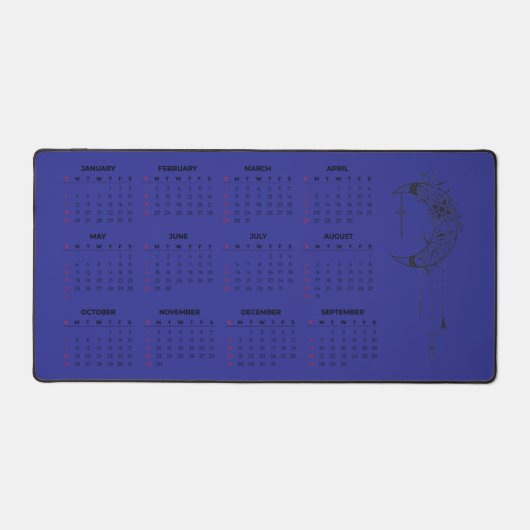 Calendrier 2026 sur tapis de bureau - Lune céleste (Recto)
