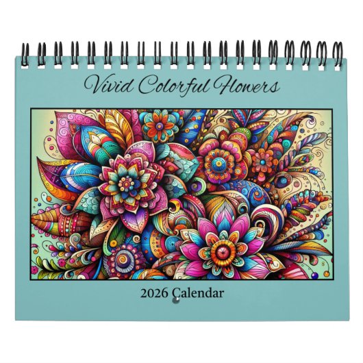 Calendrier 2026 Vivid Colorful Flowers Calendar (Protection)