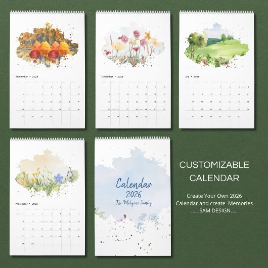 Calendrier 2026 Watercolor Landscape Calendar | Scenic Nature