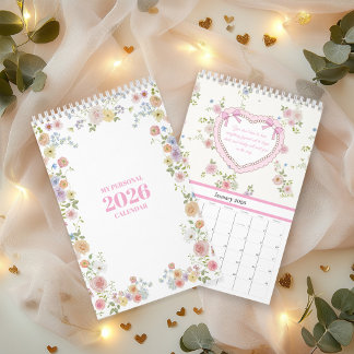 Calendrier 2026 Watercolor Pastel Floral Calendar with Quotes