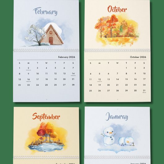 Calendrier 2026 Watercolor Seasons Calendar