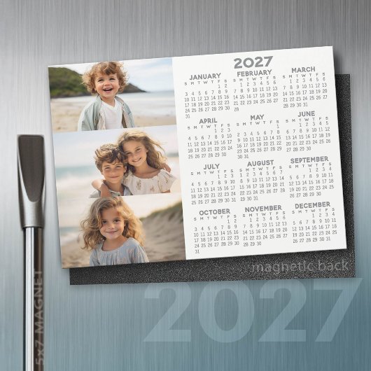 Calendrier 2027 - 3 Photos - Magnet Basic Grey Bla