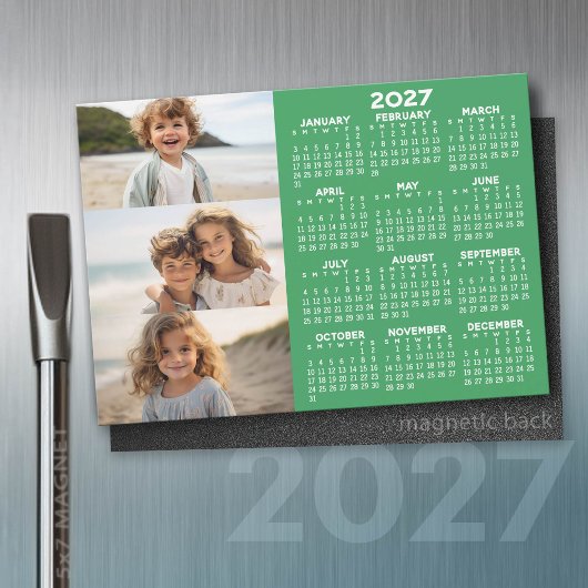 Calendrier 2027 - 3 Photos Magnet de base vert bla