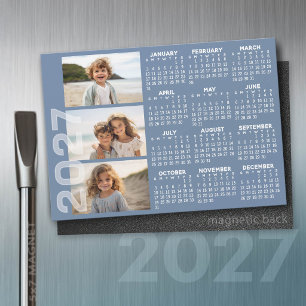 Calendrier 2027 - 3 Photos Magnet Minimal Bleu de