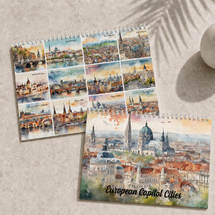Calendrier 2027 Capitales européennes aquarelle Art de voyage