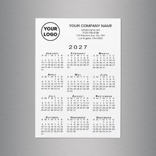 Calendrier 2027 Carte Magnétique Texte Blanc Logo