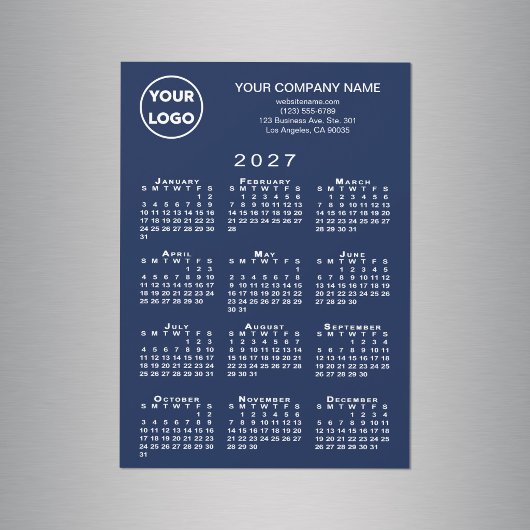 Calendrier 2027 Carte Magnétique Texte Logo Entrep