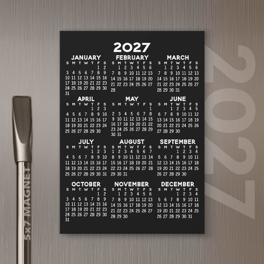 Calendrier 2027 de base noir carte magnétique