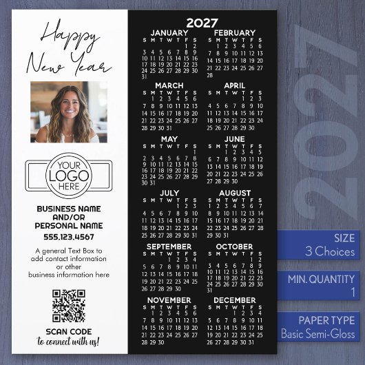 Calendrier 2027 Feuille complète - logo, Code QR,