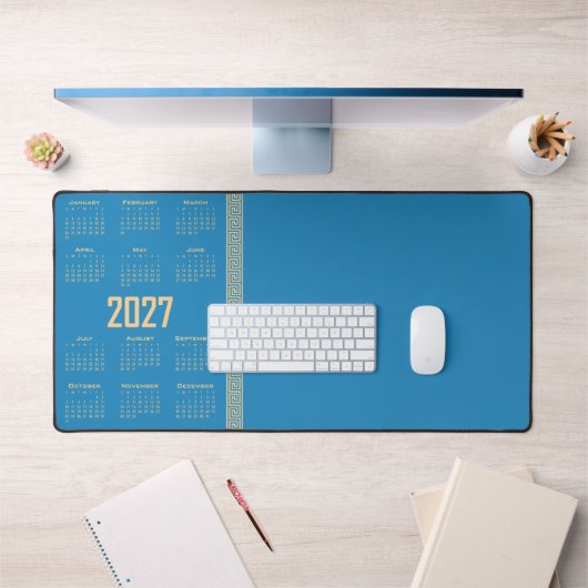 Calendrier 2027, Frette Grecque, Beige sur Bleu Co (Bureau 1)
