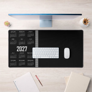 Calendrier 2027, Frette Grecque, Blanc sur Noir
