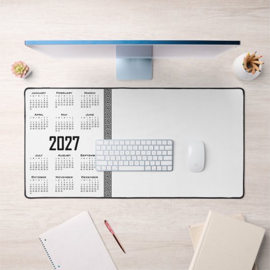 Calendrier 2027, Frette Grecque, Noir sur Blanc (Bureau 1)