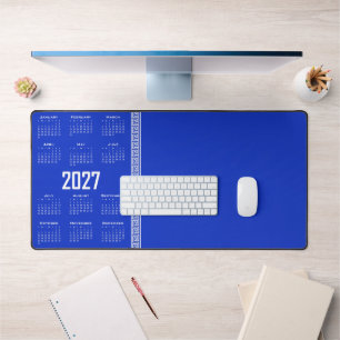Calendrier 2027, Frise grecque, Blanc sur bleu gre