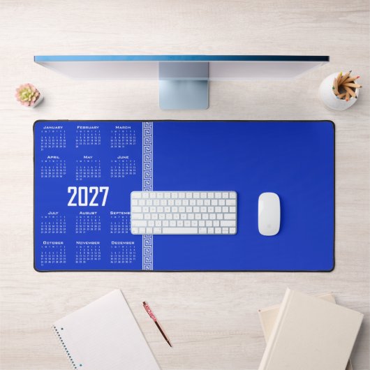 Calendrier 2027, Frise grecque, Blanc sur bleu gre (Bureau 1)