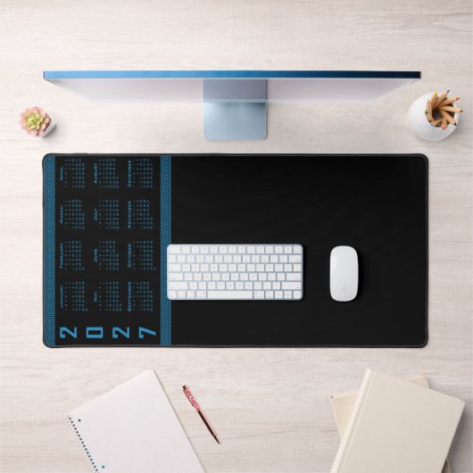 Calendrier 2027, Grecque, Cosmos Bleu sur Noir (Bureau 1)