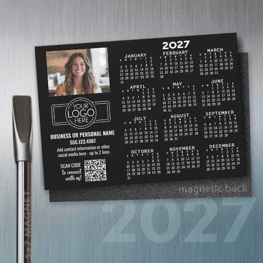 Calendrier 2027 MAGNET - logo, Code QR, Photo NOIR