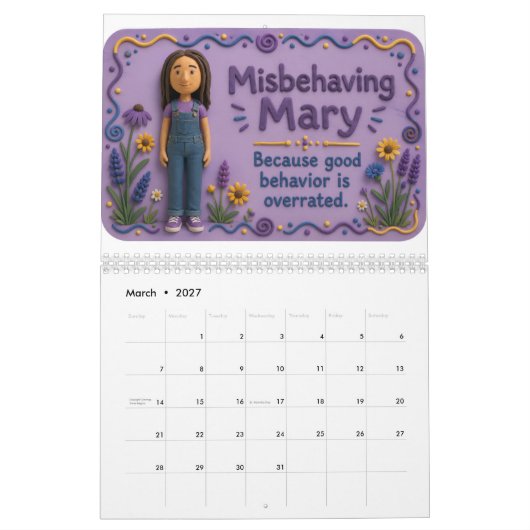 Calendrier 2027 Marie Calender mal élevée (Mar 2027)